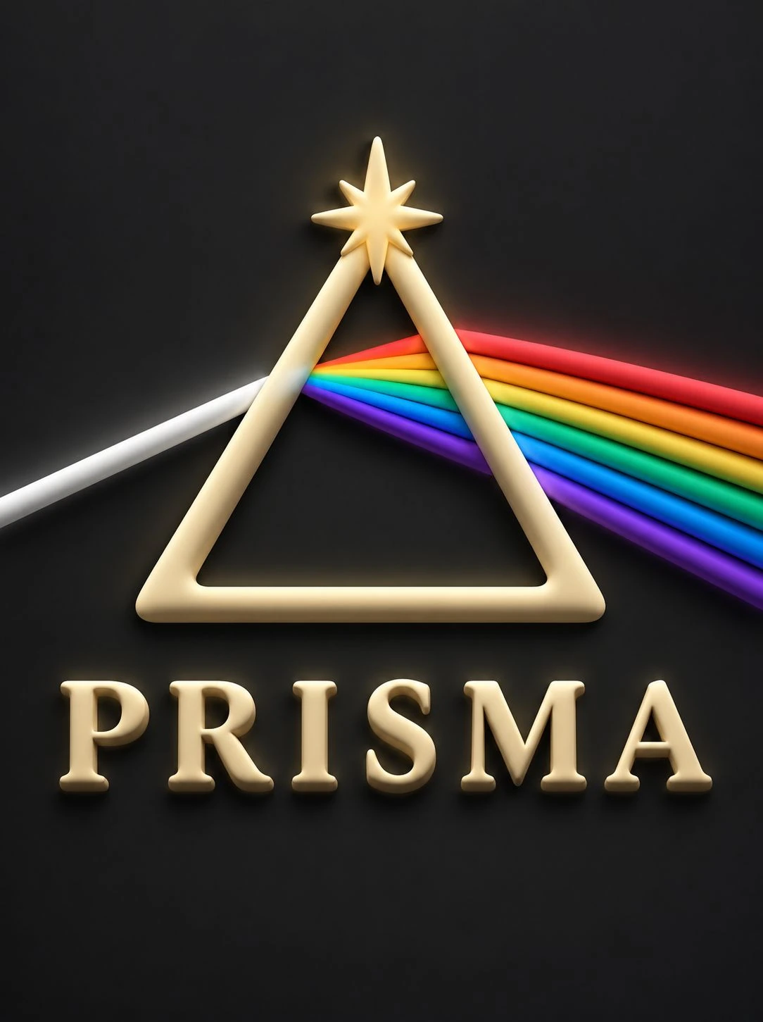 Logo de Prisma: triángulo dorado coronado por una estrella y atravesado por un arcoíris